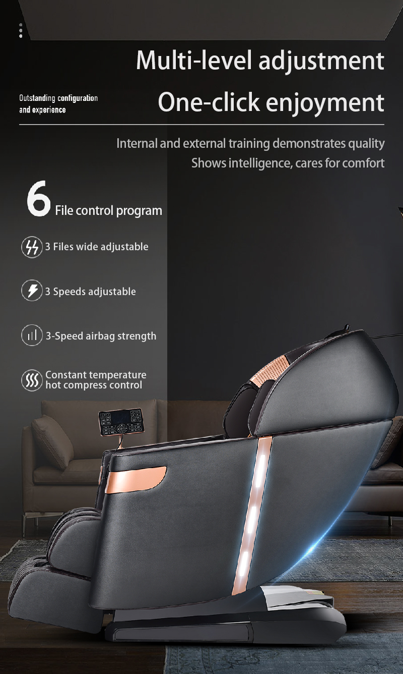 ترقية جديدة فاخرة ذكية للكشف عن الجسم بالحرارة لكامل الجسم 6D وحيد تدليك شياتسو التحكم في التوقيت كرسي مساج مع إضاءة جانبية LED